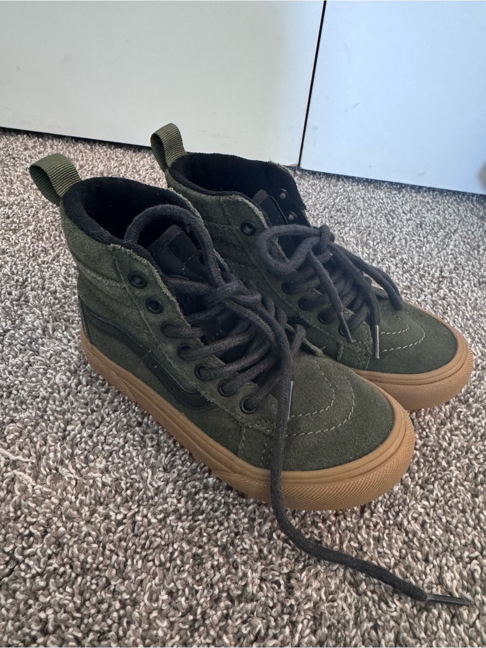 Vans Kids High-Top Sneakers in Olive Green with Gum Sole